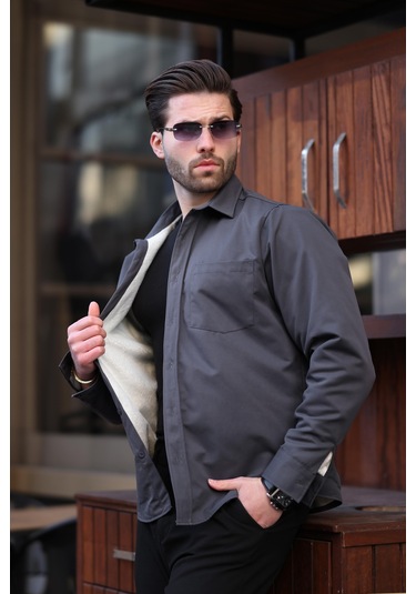 Madmext Antrasit İçi Polarlı Erkek Gömlek E6759 Antrasit