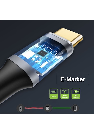 Csdake Pd 100 W Şarj 90 Derece Düşük Profil Açılı Usb3.1 Type-c Male To Male 10 Gbps Veri Kablosu 1.0 M