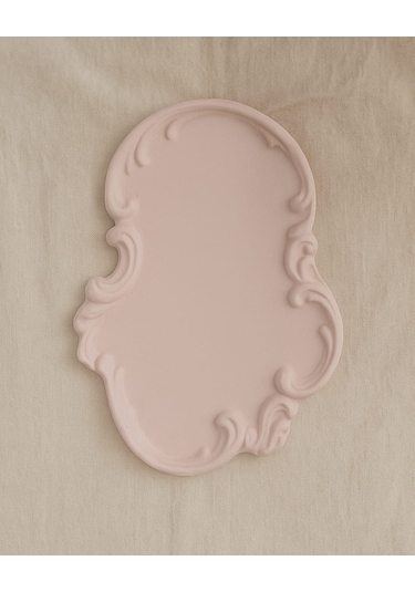 Taş Tozu El Yapımı Nişanlık Sunumluk Ve Mumluk Tepsi Şık Dekoratif Tasarım 30x23 Cm - Pembe Pembe