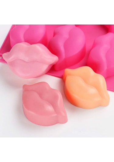 Kek Kalıbı Dudak Şekilli Silikon Çikolata, Sabun, Epoksi, Reçine Ve Pasta Kalıbı 6 Bölmeli Goldcakes