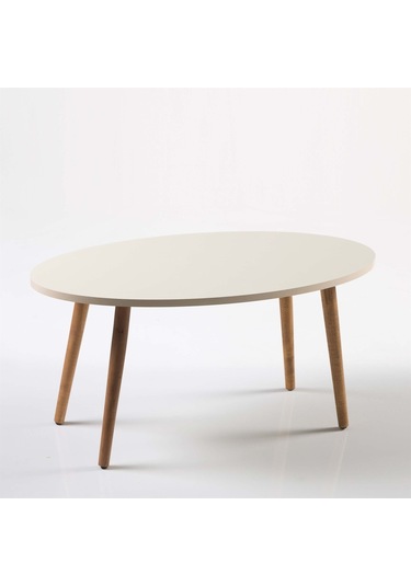 Zigon Sehpa Ve Orta Sehpa Set Ahşap Torna Elips Krem