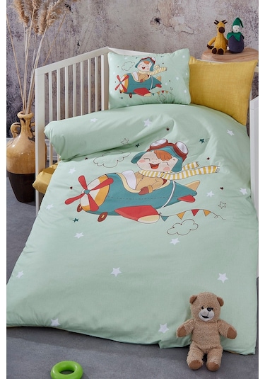 Bonjardinhome Pilot Dijital Baskılı 3d Pamuklu Bebek Nevresim Takımı Yeşil