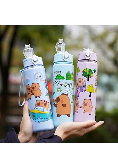 Elmpaly 750ml Kapıbarası Çocuk Kupa, 2 Adet Pink-2pcs Çok Renkli