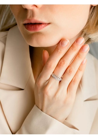 Lamponi 925 Ayar Gümüş Taşlı Yaldızlı Nikah Yüzüğü 203735669 Altın