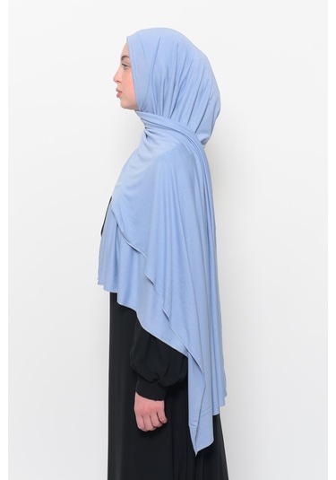 Hazır Pratik Geçmeli Lüks Düz Penye Şal Çapraz Hizalı Gök Mavisi