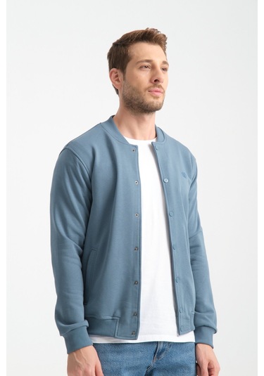 Shooter Sportswear Erkek Sweatshirt Düğmeli Ekru Standart Kalıp Orman Yeşili