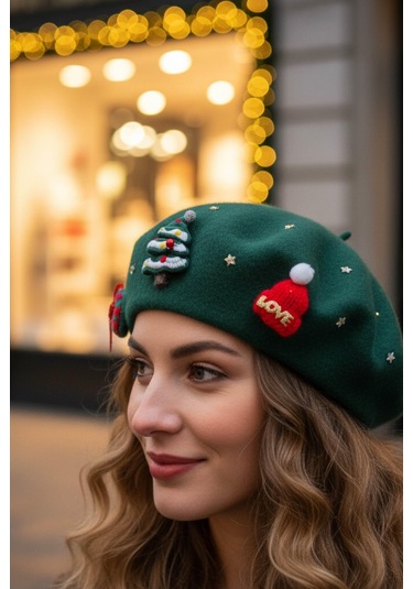 Yeşil Yılbaşı Temalı Bere Çok Renkli