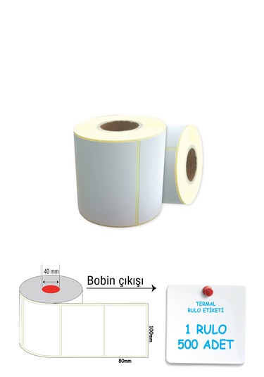Termal Barkod Etiketi 80 x 100 MM 1 Rulo 500 Sarım