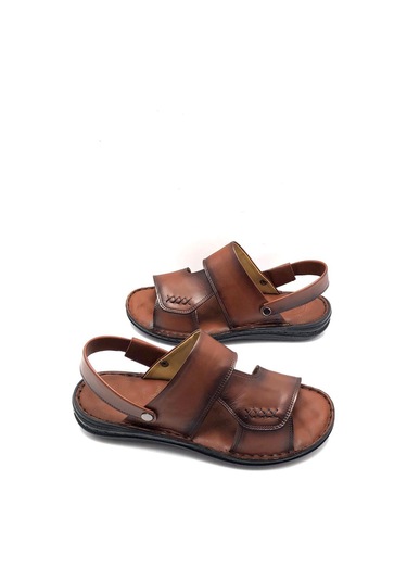 Deritarz Hakiki Deri Tam Ortopedik Hafif Taba Erkek Sandalet Taba