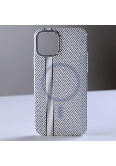 Merci Iphone Uyumlu 14 Pro Uyumlu Carbon Line Magsafe Destekli Kılıf Beyaz