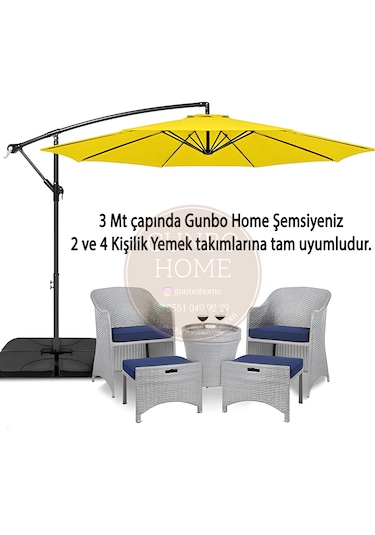 Gunbo Home 3 Mt 8 Kaburga Full Demir 21 Kg Sarı Bahçe Şemsiyes