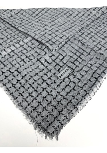 Eripek Desenli Flamalı Keten Eşarp- 06112 Haki-gri