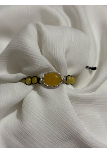 İlknur Doğal Taş Evi Gümüş Çerçeveli Kehribar Bileklik