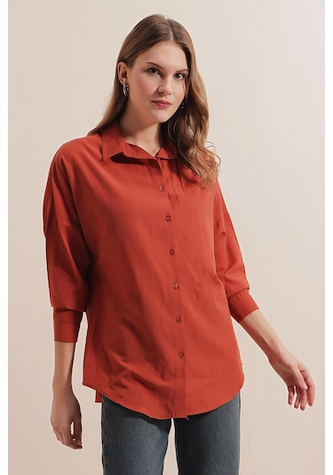 Bigdart 3900 Oversize Uzun Basic Gömlek - Kiremit 001