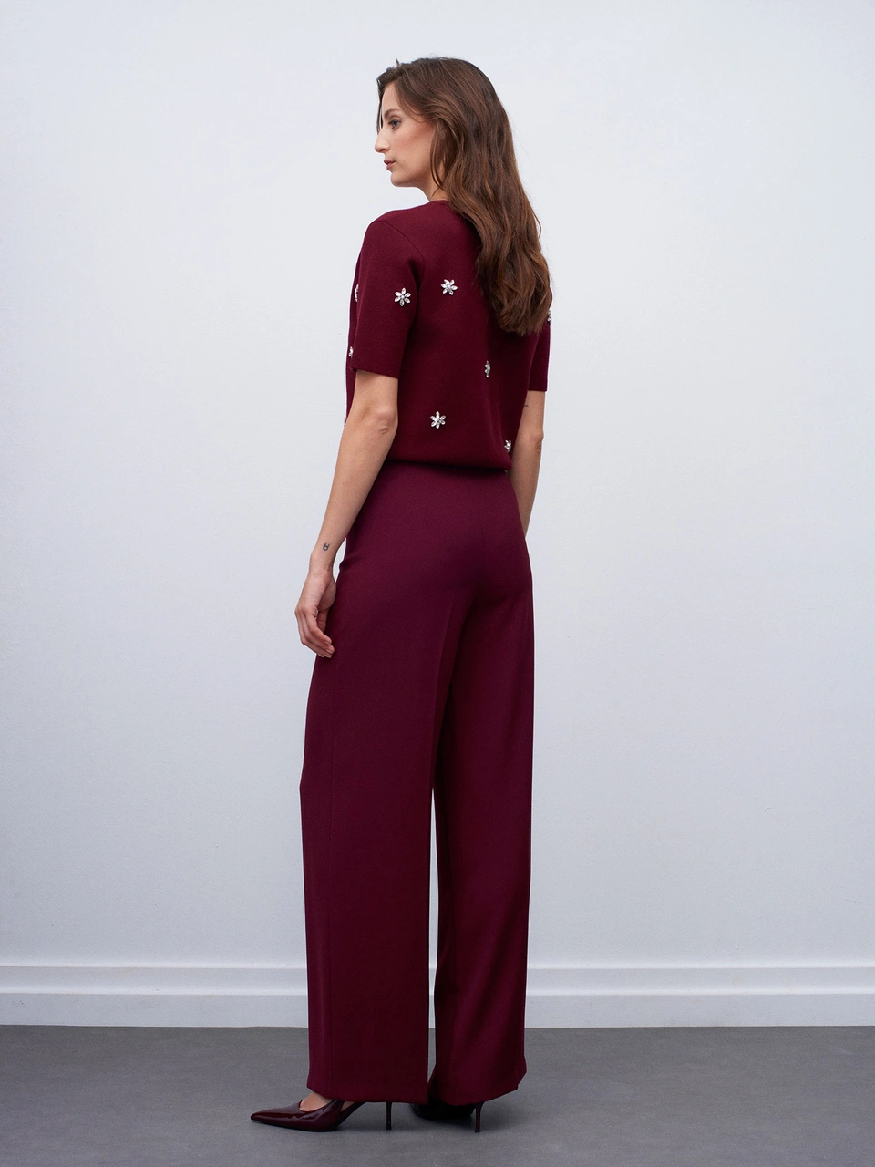Dilvin 7535 Yanı Fermuarlı Bol Paça Pantolon-bordo Bordo