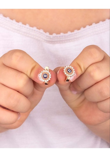 Mineli Nazarlı Gümüş Çocuk Küpesi