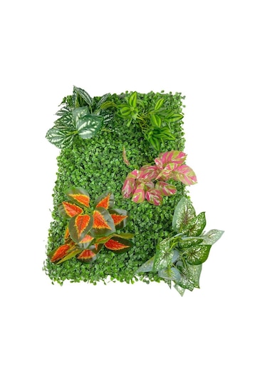 Yapay Çiçek Duvar Kaplama Panel Şimşir 40x60 5Demet Yeşil Bitki D