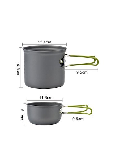Yaozixa Kamp Tencere Seti 1-2 Kişilik, Fırınlı Çelik Beste, Taşınabilir Piknik Aletleri, Dayanıklı Ve Temizlenmesi Kolay, Turuncu Fırın Başlı Gümüş