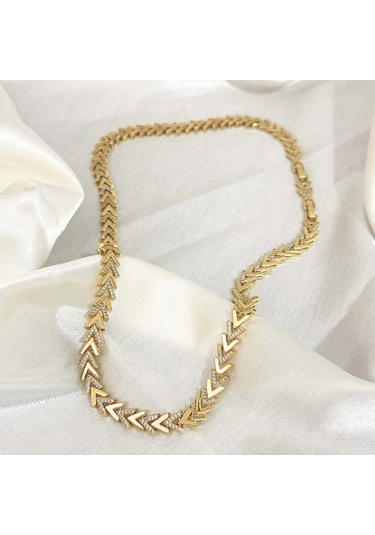 Vıp Seri Zirkon Taşlı Ok Kolye Gold Gold