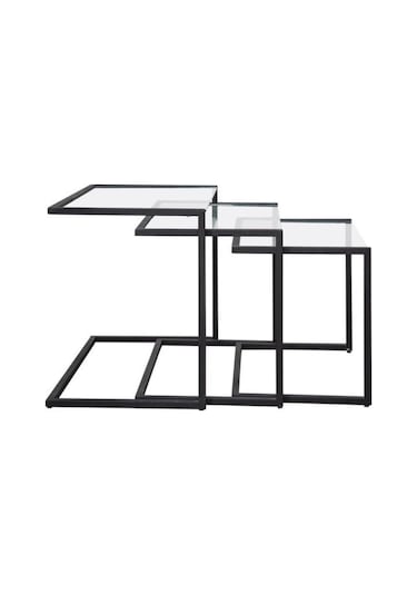 Crux Üçlü Camlı Zigon Sehpa Siyah