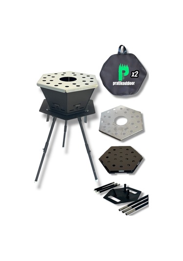 Altıgen Şömine & Katlanır Ateş Çukuru Ve Mangal Seti Ateş Çukuru Siyah