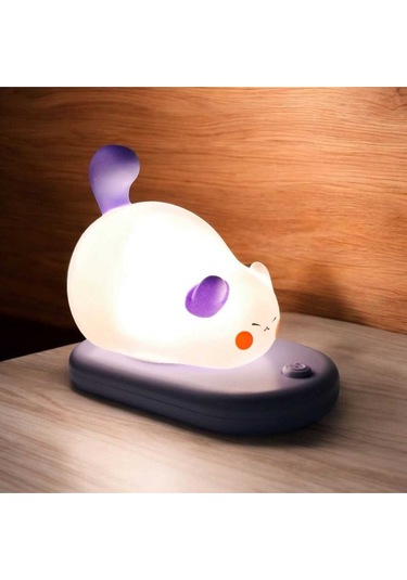 Dokunmatik Sevimli Pati Kedi Modelli Usb Şarjlı Led Karikatür Silikon Gece-masa Lambası Mavi