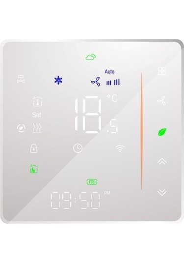 Padalink Bac-006-ew Dört Borulu Klima Termostati, Beyaz Dokunmatik Ekran, Üç Hızlı Fan Ve İki Tel Elektrikli Valf Kontrolü