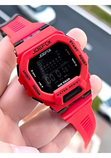 Joefox G-shock Kasa Kırmızı-Siyah Digital 5 ATM Spor Kol Saati J-gs01
