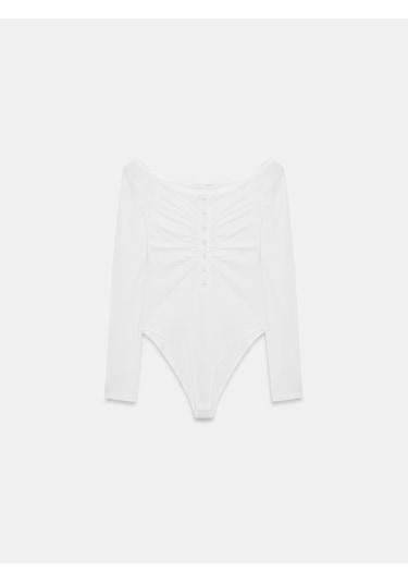 Dilvin 32661 Düğme Detaylı Bodysuit-beyaz Beyaz