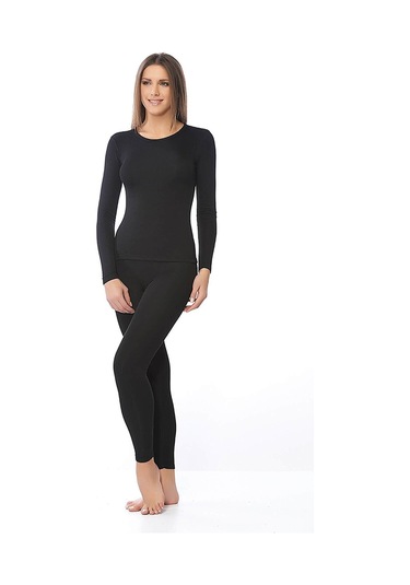 Kadın Kışlık Termal Sıcak Tutan Tayt Fanila Takım Set Siyah Siyah