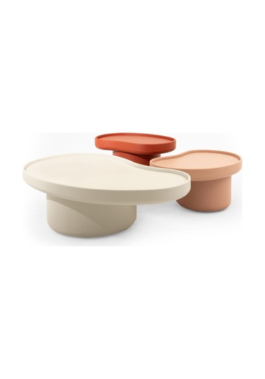 Kidney Sehpa Takımı Set Sehpa Rehome Beyaz - Turuncu