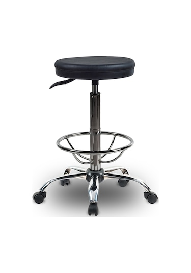 Ofiscombin Ofis Büro Eczane Laboratuvar Döner Tekerli Amortisörlü Çemberli Tabure Siyah Kumaş 00047499700