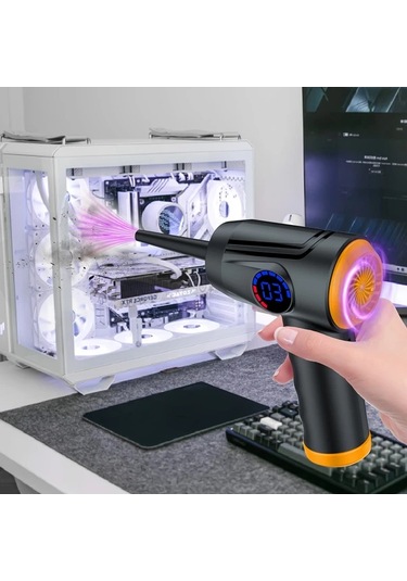 Honeybeeshop Siyah 51000 Rpm Yüksek Güçlü Kablosuz Elektrikli Hava Üfleyici 4 Hız Lcd Ekran Usb C Şarj Taşınabilir Hava Üfleyici Bilgisayar Klavye Oyun Konsolu Temizlik