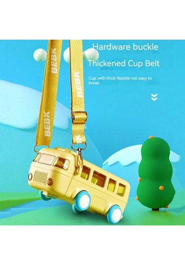 Sones Kt-1139 500ml Taşınabilir Sızdırmaz Su Bardağı Askılı Sevimli Otobüs Şekilli Emzikli Bardak, Renk: Sarı