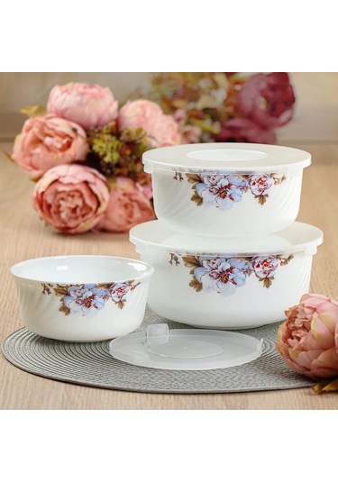 Daniks Cam Seramik Kapaklı 3 Parçalık Salata Kasesi Seti, Orlean 187270230 Yeşil