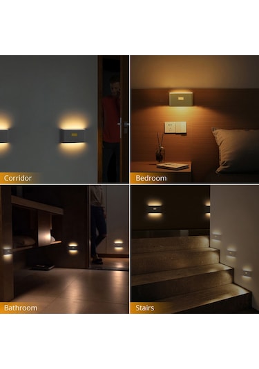 Akıllı Sensörlü Gece Lambası Şarjlı Mıknatıslı Çift Yönlü Hero Led Beril Merdiven Koridor Aydınlatma Siyah