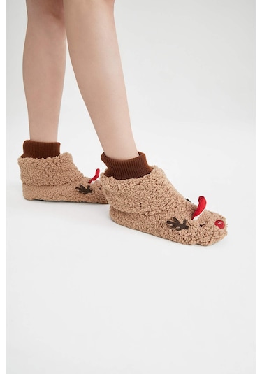 Defacto Kadın Fall in Love Yılbaşı Geyik Temalı Ev Botu Y4903AZ23WNBN61 Kahverengi