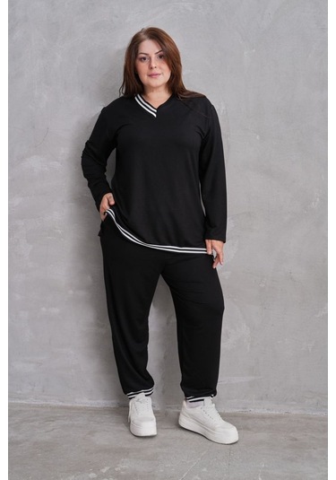 Leyla Sanat Sanata Yeni Bir Bakış Açısı Kadın Yeni Sezon Uzun Kollu Ribana Detay Ikili Takım Siyah