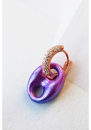 MorMajor Silver Tekli Mor Pembe Mid Bombeli Love Gümüş Küpe-5154