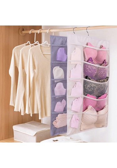 Cbtx 25 Cepli Dolap Sütyen İç Giyim Çorap Saklama Oxford Kumaş Çift Taraflı Askılı Çanta - Bej
