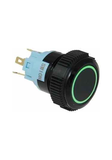 Swion 19mm Led'li Plastik Buton Yaylı Siyah Yeşil Led