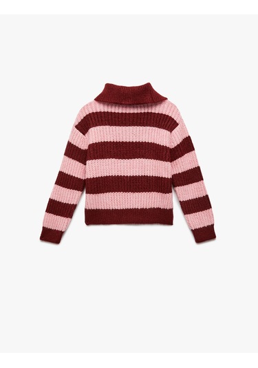 Koton Uzun Kollu Fermuarlı Yarım Yaka Çizgili Triko Kazak Pınk Strıpe 6wkg90046ht Pembe Çizgili