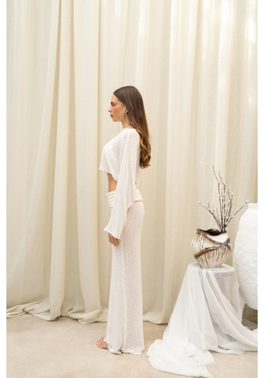 Mai Collection Naval Beyaz Crop Etek Triko Takım