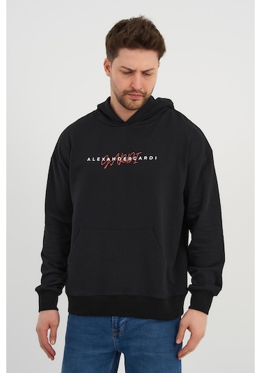Alexandergardı Özel Unisex Baskılı Kapüşonlu Kanguru Cepli Sweatshirt Unx-0017602 Siyah