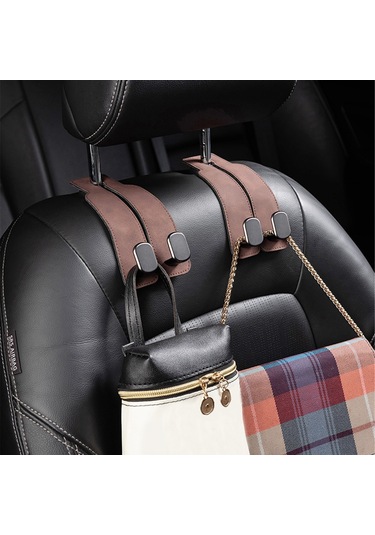 Gajeena Araba Arka Koltuk Çift Metal Kanca - Pu Deri + Çinko Alyuminyum, 44 Lbs Yük Taşıma, Telefon Tutucu İçin Uygun, Gri, Tekli Paket