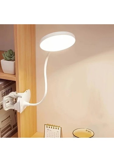 Boatshop1 1pc Usb Şarj Edilebilir Dokunmatik Kontrollü Led Masa Lambası Ayarlanabilir Parlaklık Göz Koruma Okuma Lambası Beyaz Plastik Taban Klipsli Ev Ve Ofis İçin Ahşap