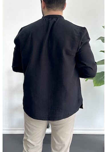 Erkek Hakim Yaka Yarım Patlı Cepli Gömlek Siyah Edw361 Siyah