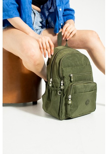 Klinkır Kadın Sırt Çantası Hafif Su İtici Kumaş Günlük Kullanım İçin İdeal 37 27 Cm Anne Bebek Çanta Yeşil