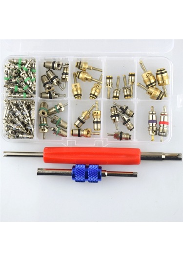 104 Adet Araba Klima Vanası Çekirdek Çeşitleri A/c Ac Shrader Vana Çekirdek Ve Aracı R134 R12 Hvac Vanalar Kiti Yedek Parçalar