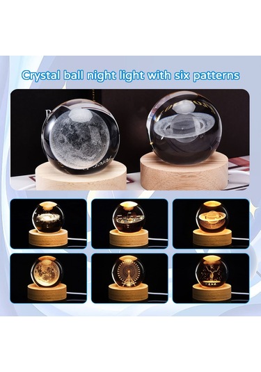 Çocuklar İçin 3d Bulutsu Kristal Top Gece Lambası Ahşap Tabanlı Cam Top Gece Lambası Fantezi Dekor Galaksi Gezegen Gece Lambası Hediye Yatak Odası Dekoru Çok Renkli